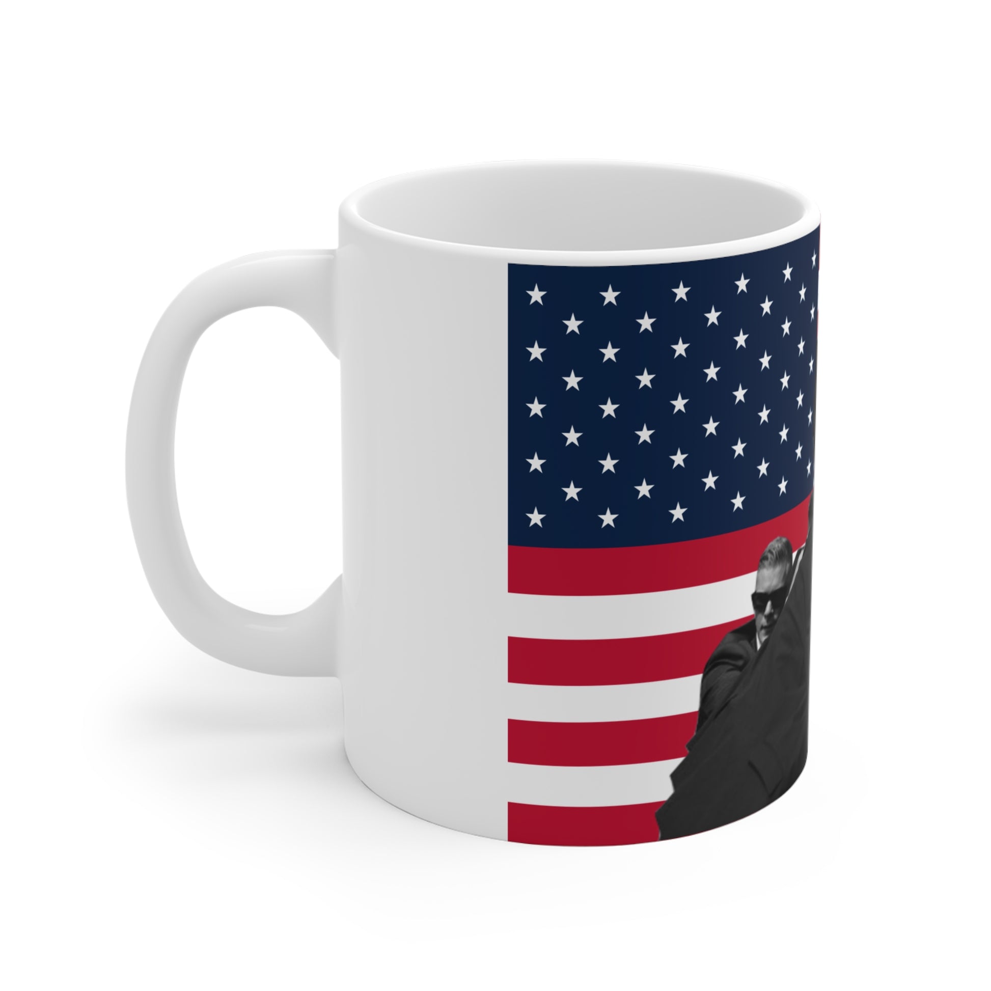 White base mug with the starry blue field of the USA flag.